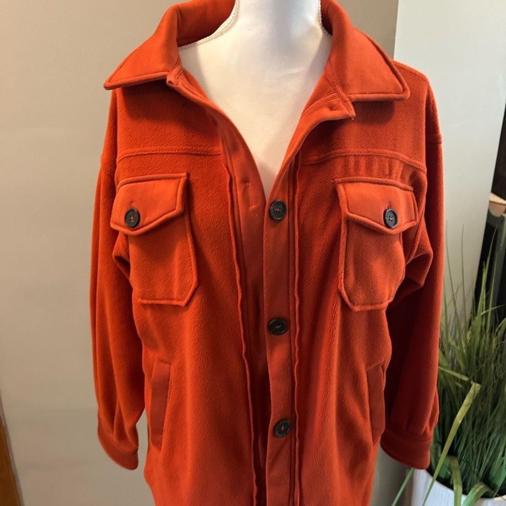 Rust Fleece Shacket Womens Oversized Button Shirt Jacket Utility soft lounge - Picture 3 of 12